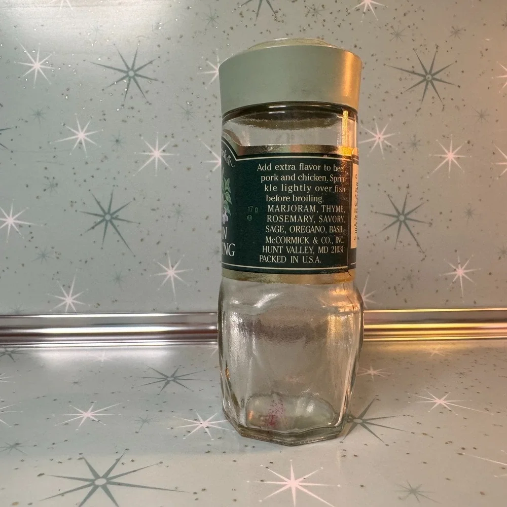 Vintage McCormick Italian Seasoning Jar Green Label Glass Spice Bottle Retro 80s